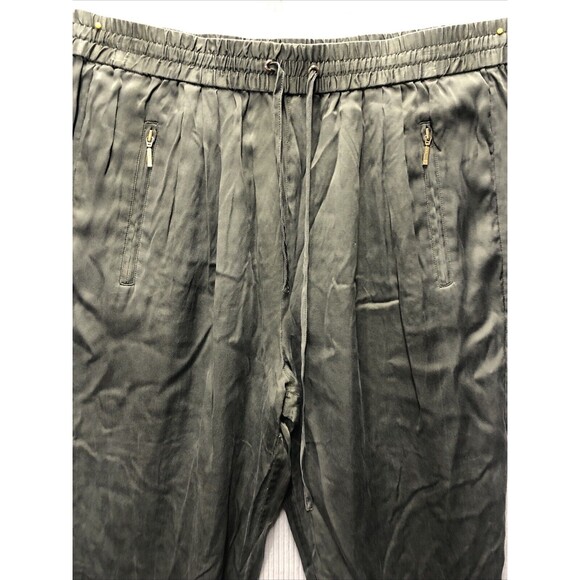 Paige Womens Joggers Size M Army Green Drawstring Zip Pockets 100% Silk - Picture 2 of 16